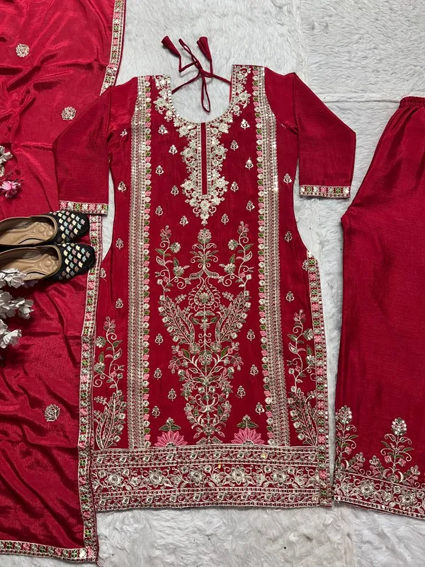 Red_Pure_Chinnon_Silk_Heavy_Coding_Sequence_Embroidered_Salwar_Suit_With_Dupatta