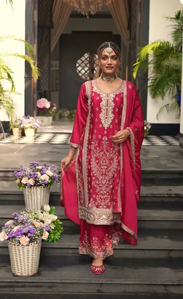 Red_Pure_Chinnon_Silk_Heavy_Coding_Sequence_Embroidered_Salwar_Suit_With_Dupatta