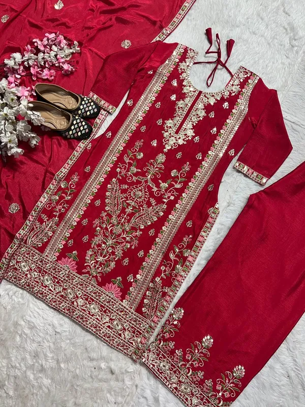 Red_Pure_Chinnon_Silk_Heavy_Coding_Sequence_Embroidered_Salwar_Suit_With_Dupatta