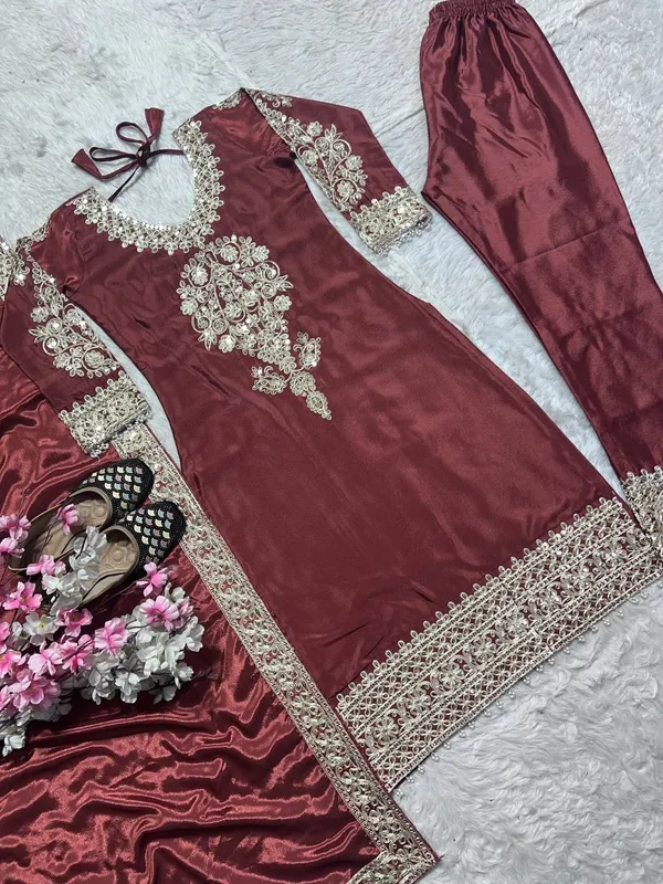 Rust_Color_Pure_Heavy_Chinnon_Silk_Coding_Sequence_Embroidered_Salwar_Suit_With_Dupatta