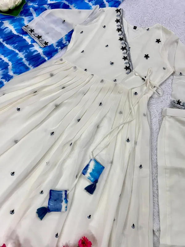 White_Faux_Georgette_Embroidered_Gown_Set_With_Bottom_And_Dupatta