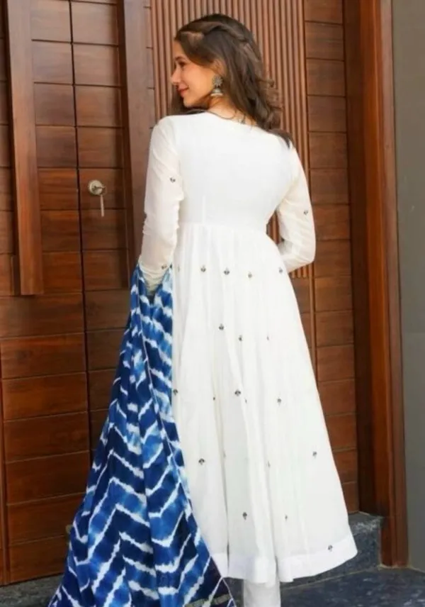 White_Faux_Georgette_Embroidered_Gown_Set_With_Bottom_And_Dupatta