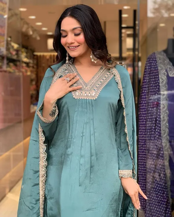 TEAL_CHINNON_SILK_SEQUENCE_EMBROIDERED_GHARARA_SALWAR_SUIT_WITH_DUPATTA