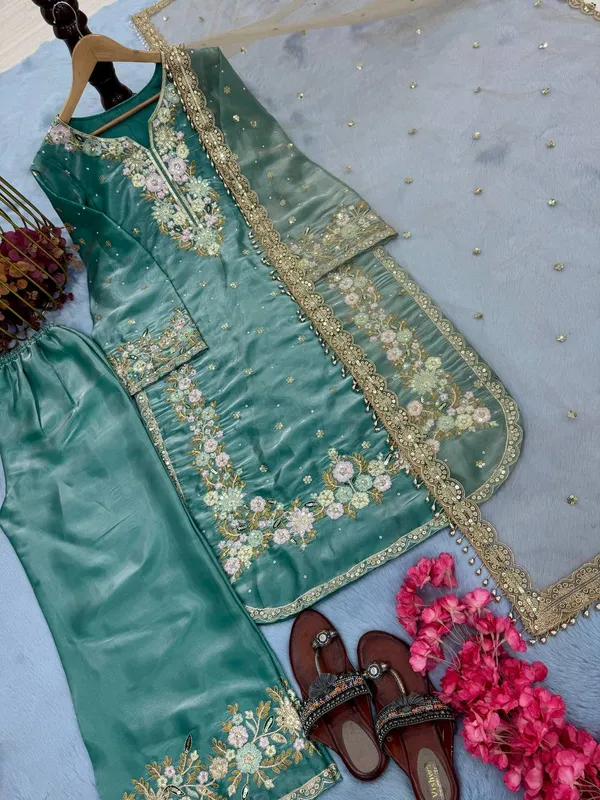 Teal_Pure_Jimmy_Choo_Sequence_Embroidered_Diamond_&_Pearl_Work_Paksitani_Salwar_Suit_With_Dupatta