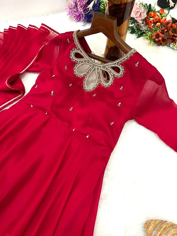 Red_New_Party_Wear_Look_Rangoli_Georgette_Gown_With_Dupatta_(Set_Of_2_Piece)