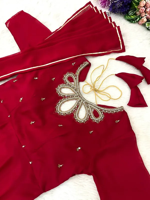 Red_New_Party_Wear_Look_Rangoli_Georgette_Gown_With_Dupatta_(Set_Of_2_Piece)