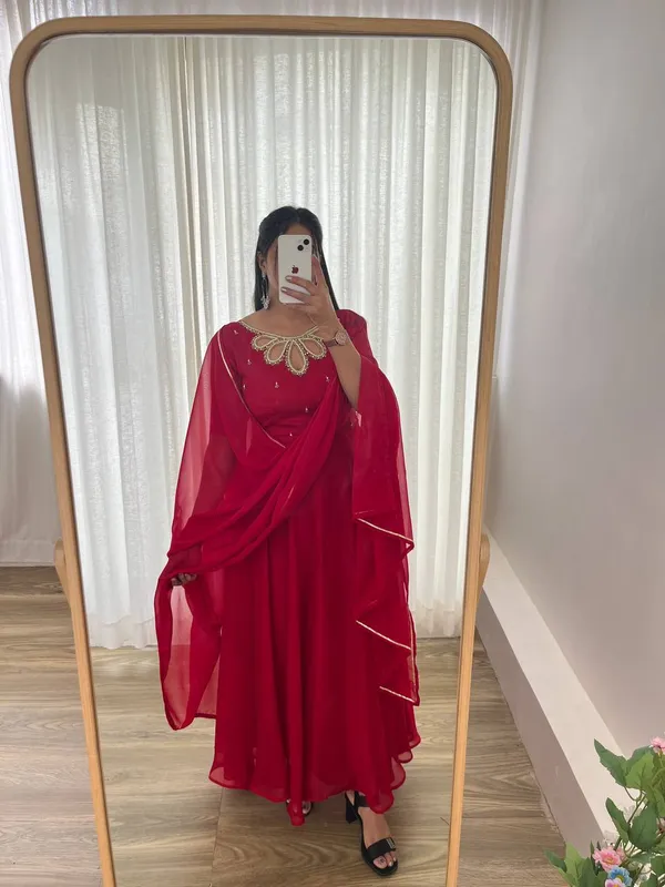 Red_New_Party_Wear_Look_Rangoli_Georgette_Gown_With_Dupatta_(Set_Of_2_Piece)
