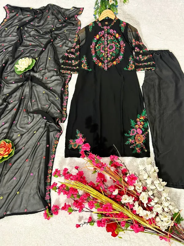 Black_Attractive_Party_Wear_Faux_Georgette_Embroidekurti_Set_With_Dupatta