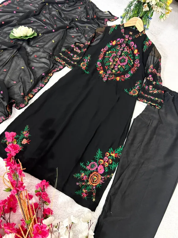 Black_Attractive_Party_Wear_Faux_Georgette_Embroidekurti_Set_With_Dupatta