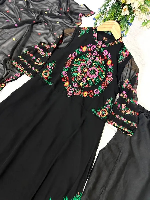 Black_Attractive_Party_Wear_Faux_Georgette_Embroidekurti_Set_With_Dupatta