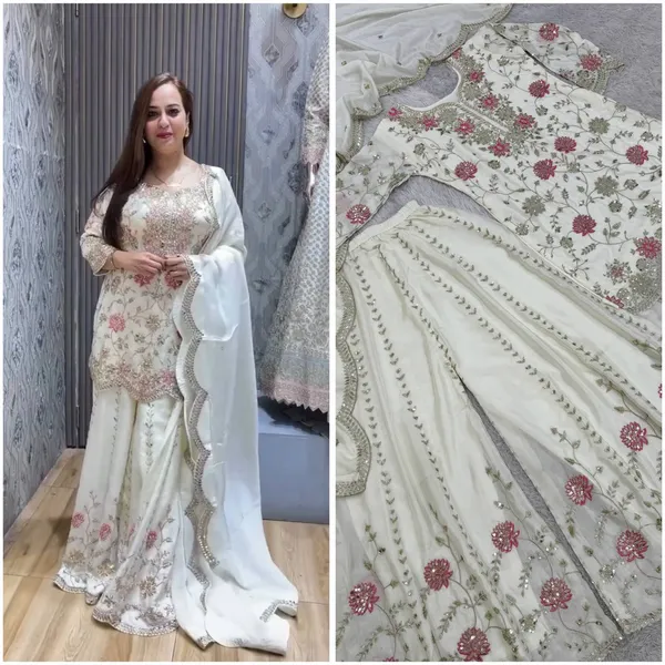WHITE_ELEGANT_CHINNON_SILK_SEQUENCE_EMBROIDERED_SHARARA_SALWAR_SUIT_WITH_DUPATTA