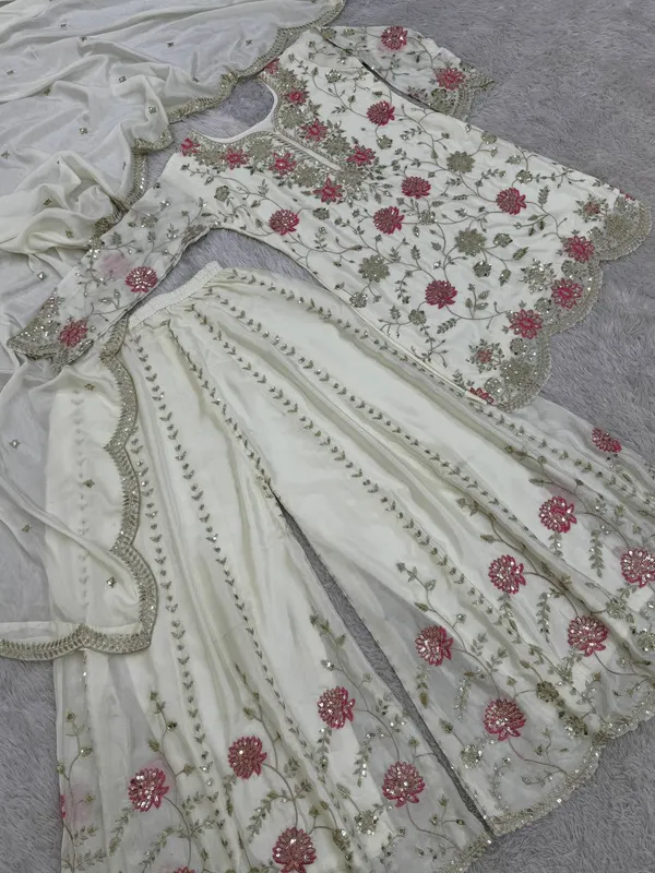 WHITE_ELEGANT_CHINNON_SILK_SEQUENCE_EMBROIDERED_SHARARA_SALWAR_SUIT_WITH_DUPATTA