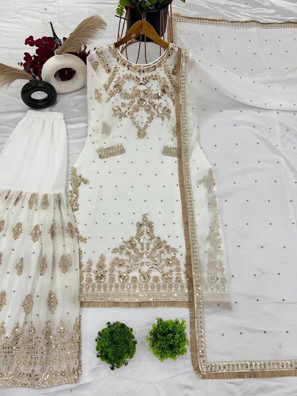 WHITE_FAUX_GEORGETTE_HEAVY_SEQUENCE_EMBROIDERED_SHARARA_SALWAR_SUIT_WITH_DUPATTA