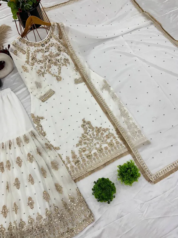 WHITE_FAUX_GEORGETTE_HEAVY_SEQUENCE_EMBROIDERED_SHARARA_SALWAR_SUIT_WITH_DUPATTA