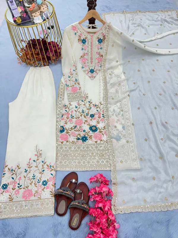 White_Chinnon_Silk_Heavy_Embroidery_With_Diamond_Work_Salwar_Suit_With_Dupatta
