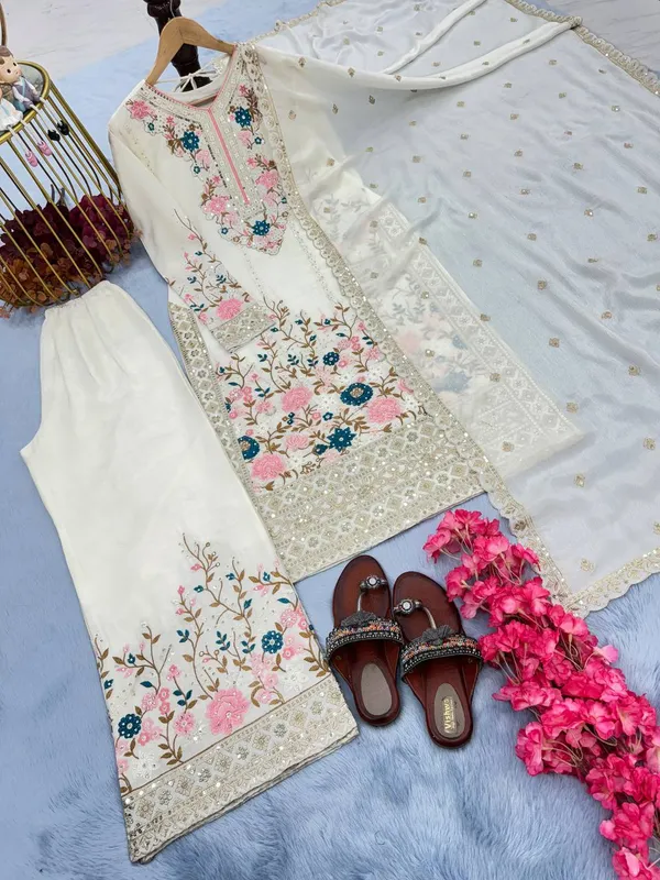White_Chinnon_Silk_Heavy_Embroidery_With_Diamond_Work_Salwar_Suit_With_Dupatta