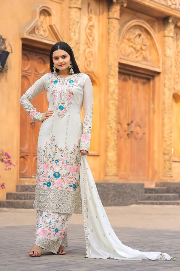 White_Chinnon_Silk_Heavy_Embroidery_With_Diamond_Work_Salwar_Suit_With_Dupatta