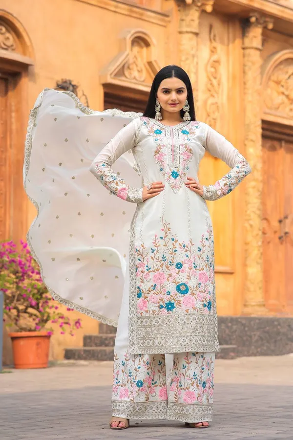 White_Chinnon_Silk_Heavy_Embroidery_With_Diamond_Work_Salwar_Suit_With_Dupatta