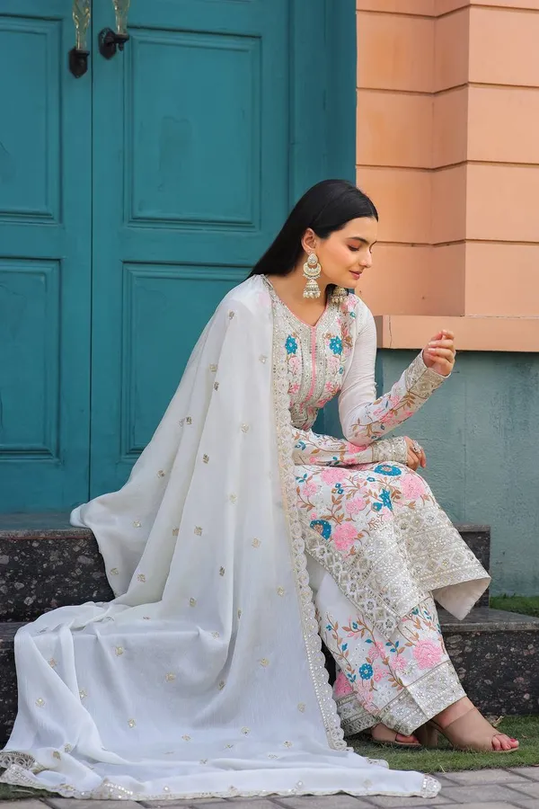 White_Chinnon_Silk_Heavy_Embroidery_With_Diamond_Work_Salwar_Suit_With_Dupatta