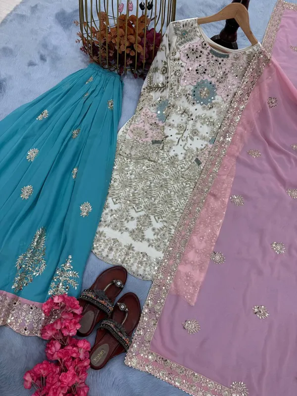 White_Heavy_Faux_Georgette_Sequence_Embroidery_With_Mirror_Hand_Work_Salwar_Suit_With_Dupatta