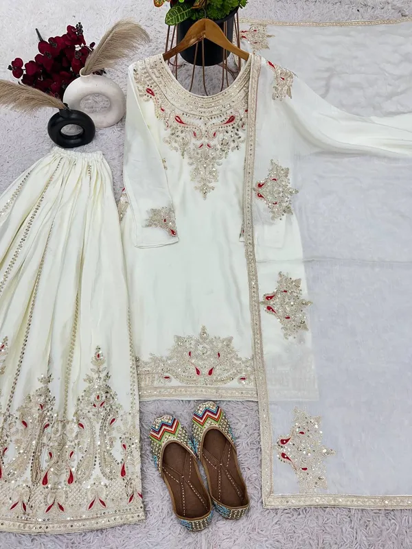 White_Pure_Chinnon_Silk_Embroidery_Coding_Dori-Sequence_Palazzo_Salwar_Suit_With_Duaptta