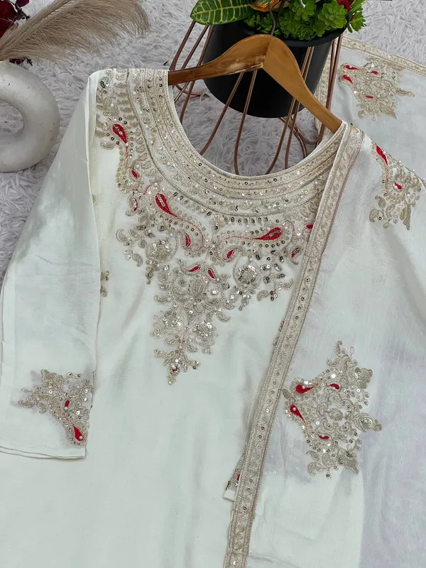 White_Pure_Chinnon_Silk_Embroidery_Coding_Dori-Sequence_Palazzo_Salwar_Suit_With_Duaptta