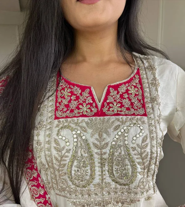 White_Pure_Chinnon_Silk_Sequence_Embroidery_Work_Salwar_Suit_With_Dupatta