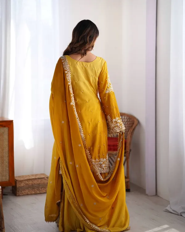 YELLOW_SHADED_CHINNON_SILK_CODING_SEQUENCE_EMBROIDERED_SHARARA_SALWAR_SUIT_WITH_DUPATTA