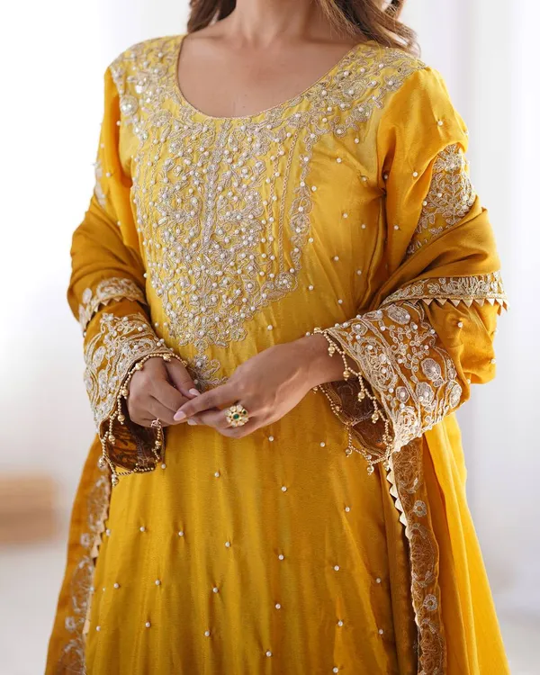 YELLOW_SHADED_CHINNON_SILK_CODING_SEQUENCE_EMBROIDERED_SHARARA_SALWAR_SUIT_WITH_DUPATTA