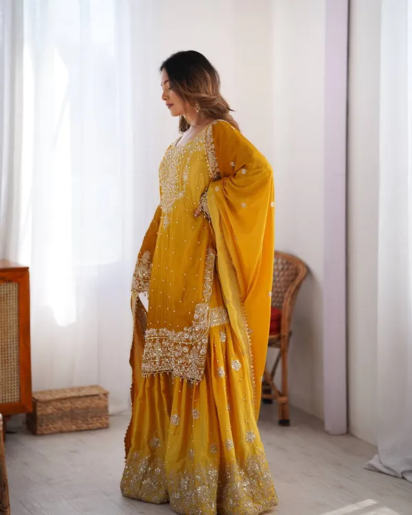 YELLOW_SHADED_CHINNON_SILK_CODING_SEQUENCE_EMBROIDERED_SHARARA_SALWAR_SUIT_WITH_DUPATTA