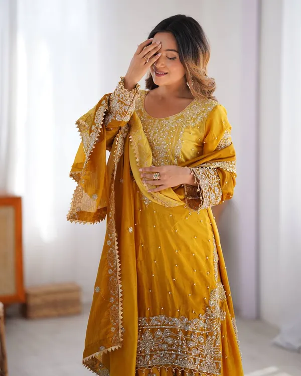 YELLOW_SHADED_CHINNON_SILK_CODING_SEQUENCE_EMBROIDERED_SHARARA_SALWAR_SUIT_WITH_DUPATTA