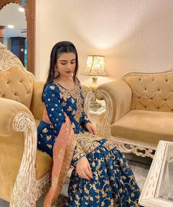 Blue_Faux_Georgette_Embroidery_Coding_Sequence_Work_Sharara_Salwar_Suit_With_Dupatta
