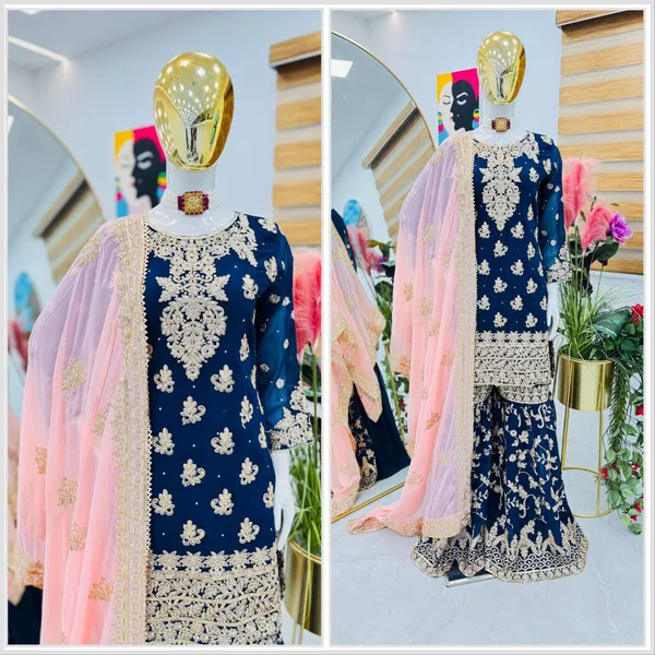 Blue_Faux_Georgette_Embroidery_Coding_Sequence_Work_Sharara_Salwar_Suit_With_Dupatta