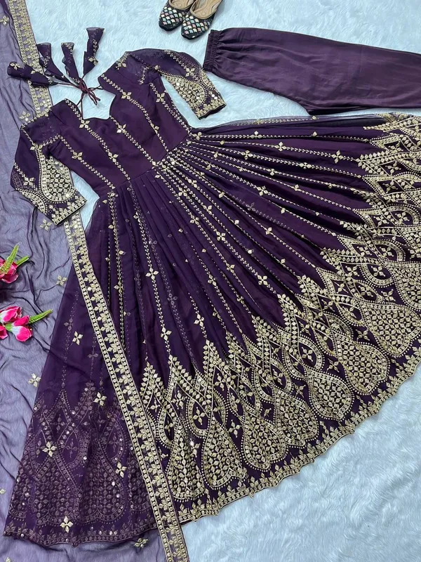 Wine_Heavy_Faux_Georgette_Floor_Length_Anarkali_Gown_With_Bottom_And_Dupatta