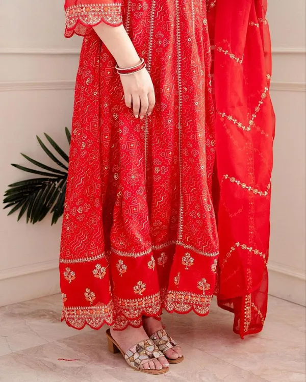 Bandhani_Style_Rayon_Heavy_Embroidered_Long_Anarkali_Kurta_Set_With_Dupatta