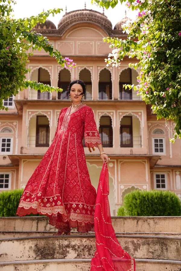 Bandhani_Style_Rayon_Heavy_Embroidered_Long_Anarkali_Kurta_Set_With_Dupatta