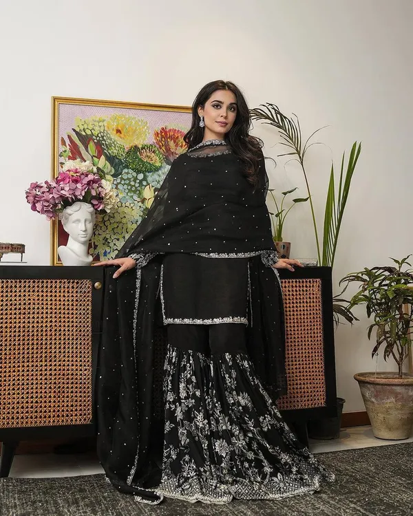 Black_Faux_Georgette_Sequence_Embroidered_Sharara_Salwar_Suit_Eith_Dupatta