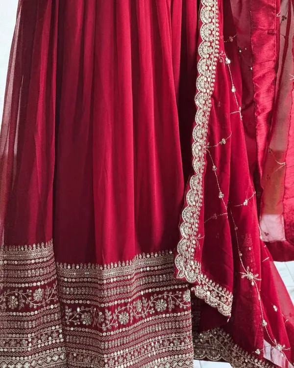 Red_Elegant_Faux_Georgette_Sequence_Embroidered_Anarkali_Gown_With_Dupatta
