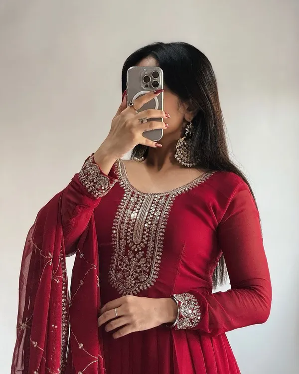 Red_Elegant_Faux_Georgette_Sequence_Embroidered_Anarkali_Gown_With_Dupatta