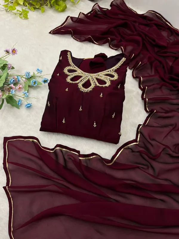Wine_New_Party_Wear_Look_Rangoli_Georgette_Gown_With_Dupatta_(Set_Of_2_Piece)