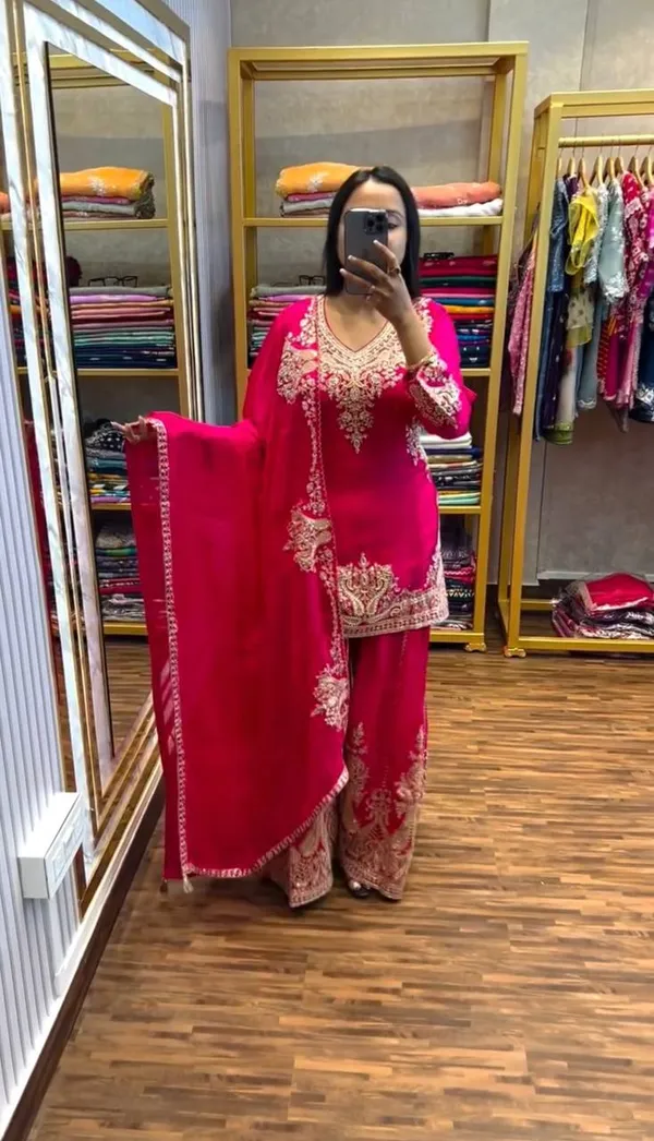 Red_Pure_Chinnon_Silk_Embroidery_Coding_Dori-Sequence_Palazzo_Salwar_Suit_With_Duaptta