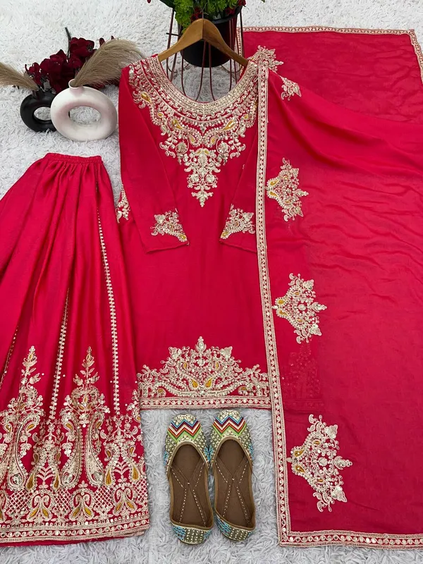 Red_Pure_Chinnon_Silk_Embroidery_Coding_Dori-Sequence_Palazzo_Salwar_Suit_With_Duaptta