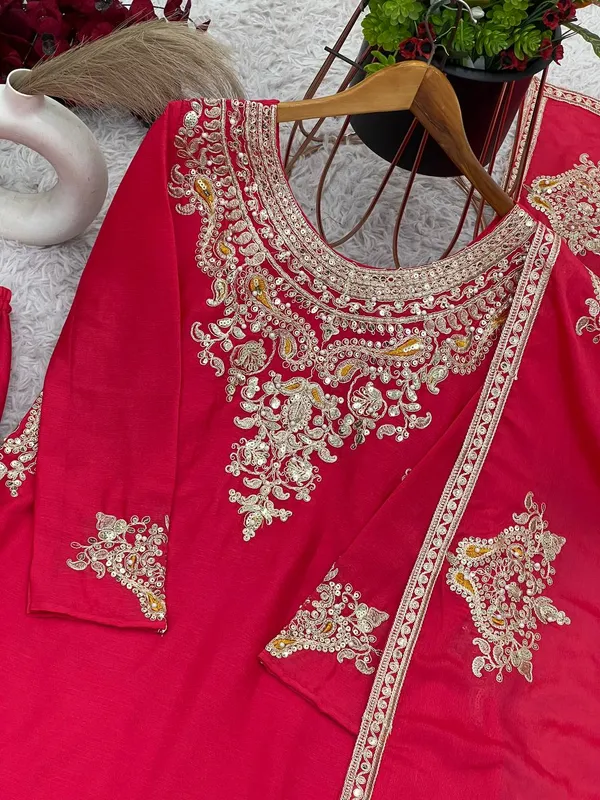 Red_Pure_Chinnon_Silk_Embroidery_Coding_Dori-Sequence_Palazzo_Salwar_Suit_With_Duaptta