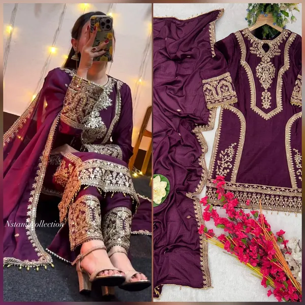 Wine_Attractive_Chinnon_Silk_Coding_Sequence_Embroidered_Salwar_Suit_With_Dupatta
