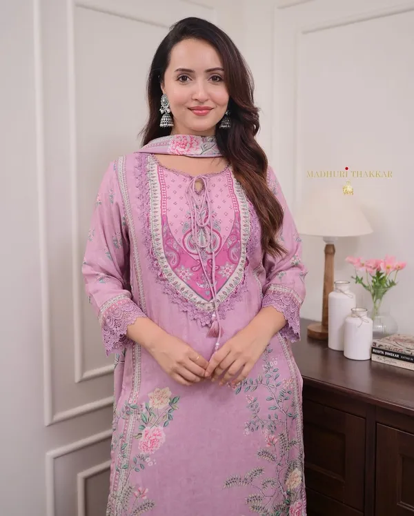 Lilac_Color_Pure_Soft_Muslin_Cotton_Kurta_Set_With_Dupatta
