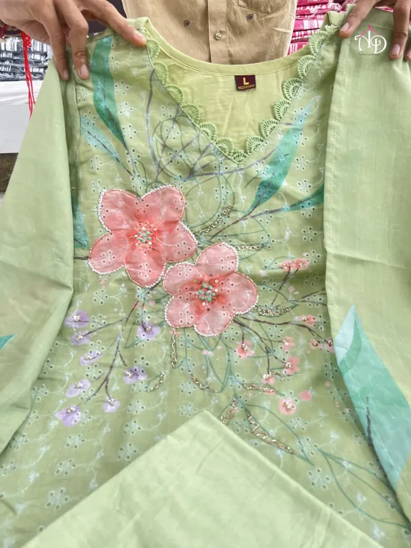 Green_Moti_Handwork_Floral_Digital_Printed_Shifli_Kurti_Set_With_Dupatta
