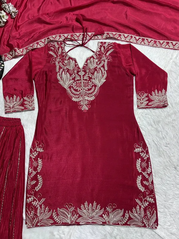 Maroon_Pure_Chinnon_Silk_Embroidered_Sharara_Salwar_Suit_With_Dupatta