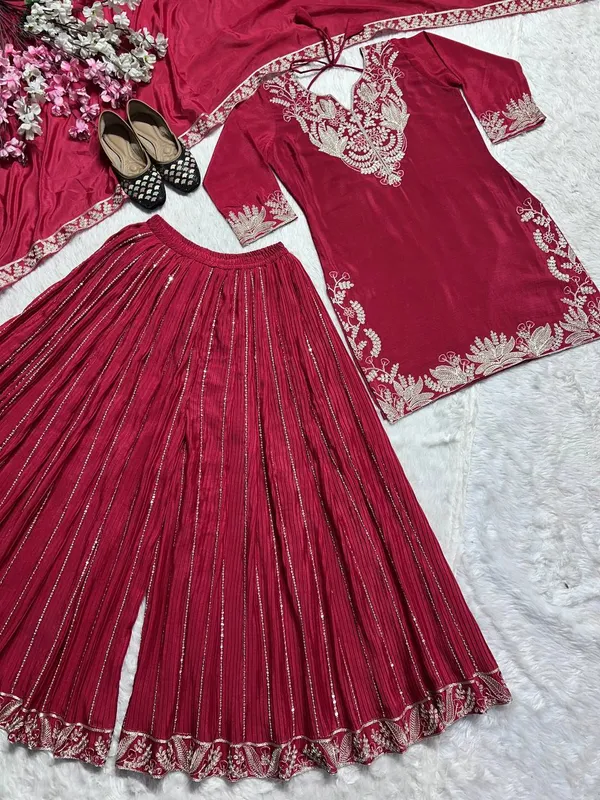 Maroon_Pure_Chinnon_Silk_Embroidered_Sharara_Salwar_Suit_With_Dupatta