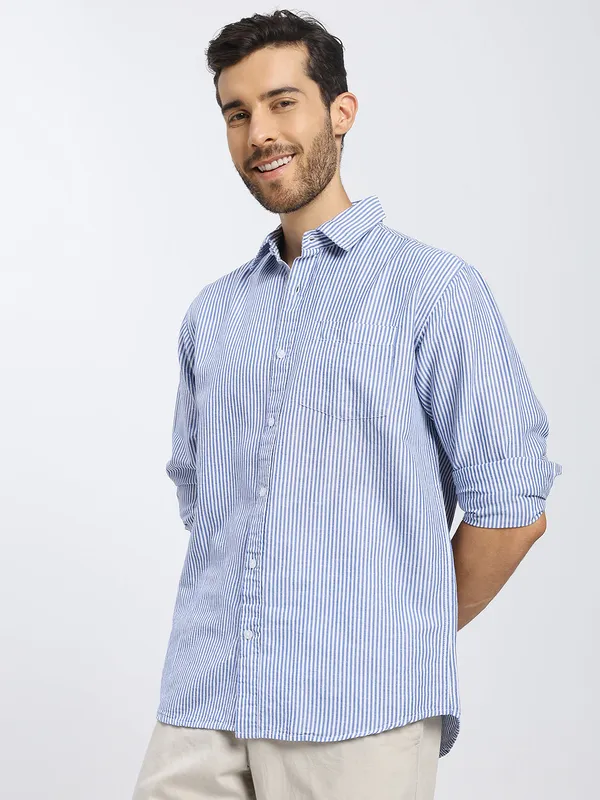 Blue_&_White_Stripe_Cotton_Premium_&_Comfortable_Shirt_For_Men