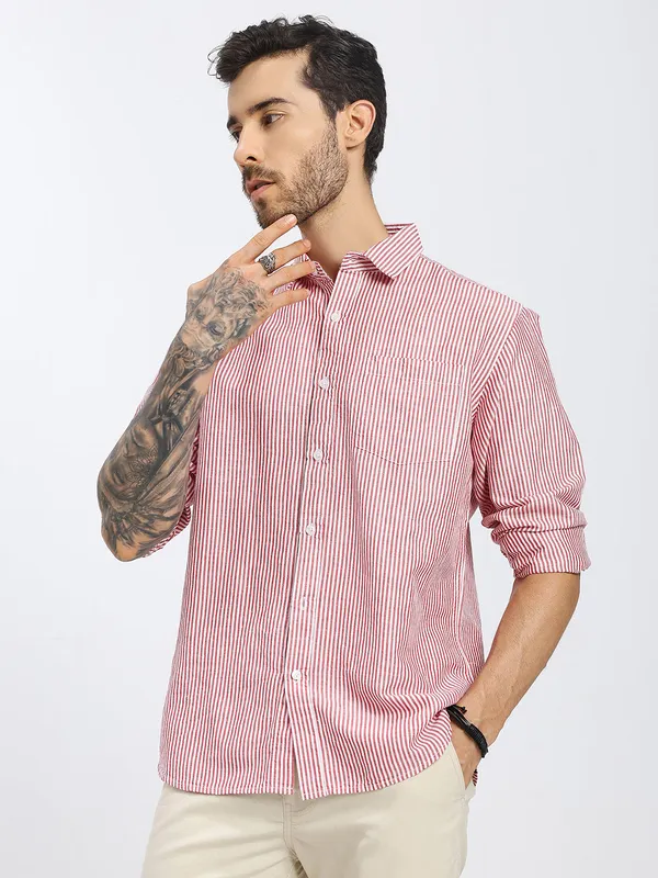 Red_&_White_Stripe_Cotton_Premium_&_Comfortable_Shirt_For_Men